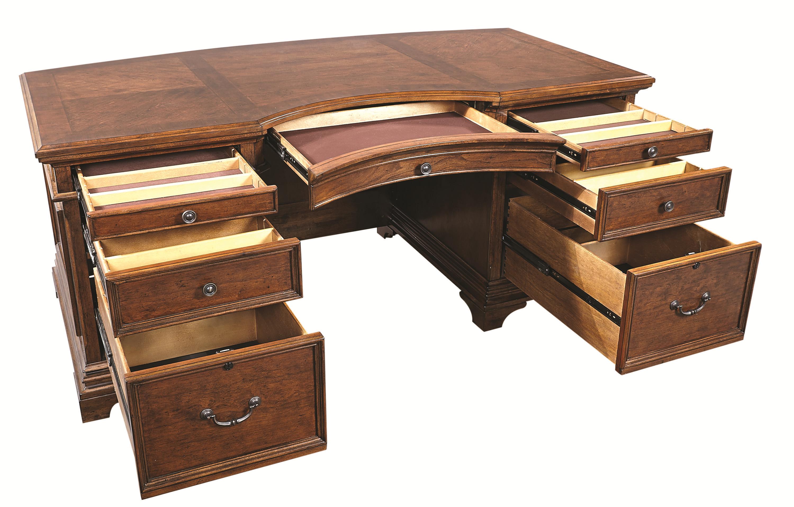 Aspenhome Hawthorne 72Inch Curved Top Executive Desk with 4 Utility Drawers and FeltLined Top